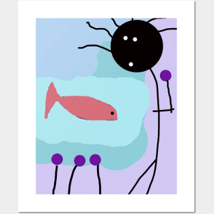 Kid Fish Flowers Stick Figure Posters and Art